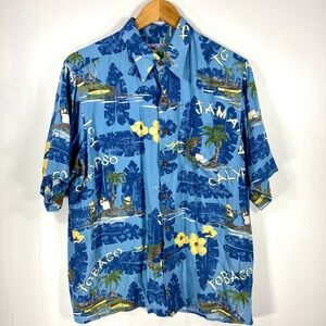 VTG Reyn Spooner Jamaica Tobago Calypso Blue Hawaiian‎ Shirt Mens Medium